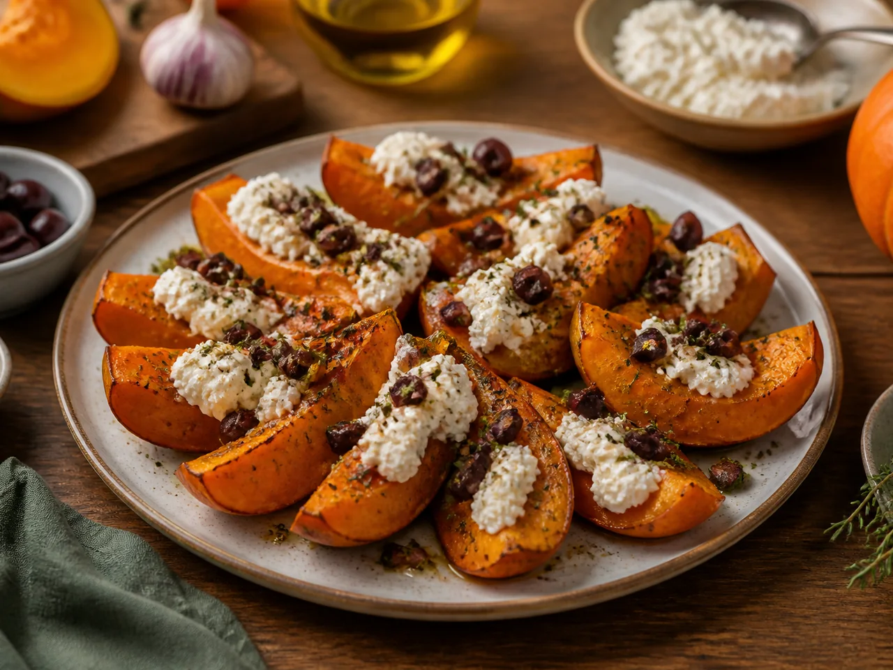Тыквенная закуска с рикоттой и маслинами