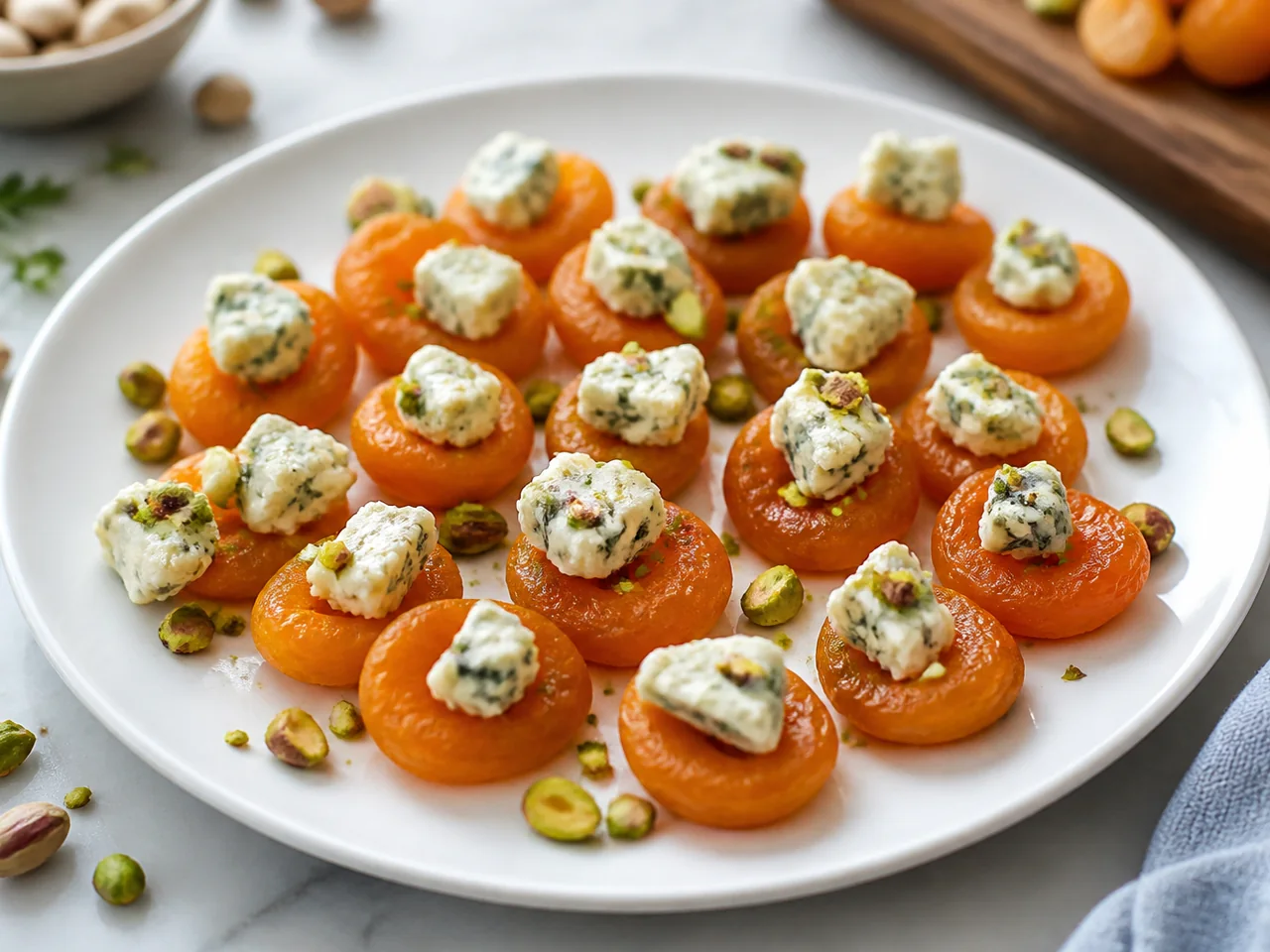 Закуска из кураги, голубого сыра и фисташек