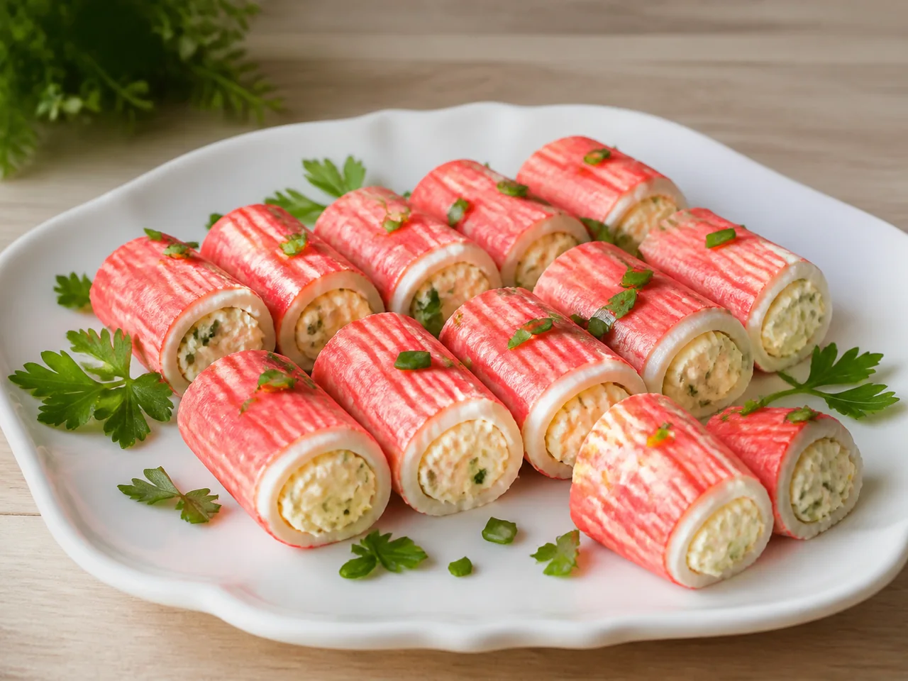 Закуска из крабовых палочек с сырно-чесночной начинкой