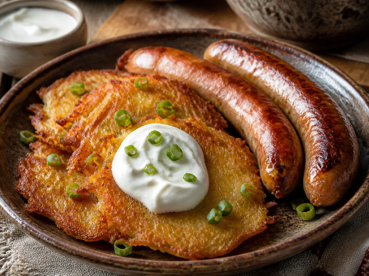 Белорусский завтрак с драниками и купатами