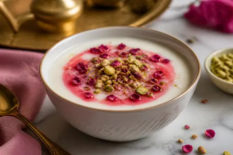 Малаби — освежающий марокканский десерт с сиропом из роз и фисташками