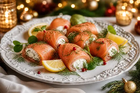 Рождественская закуска из копченой форели и маскарпоне