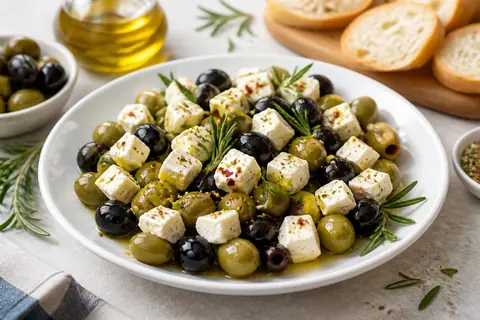 Закуска из маслин, оливок и феты с розмарином