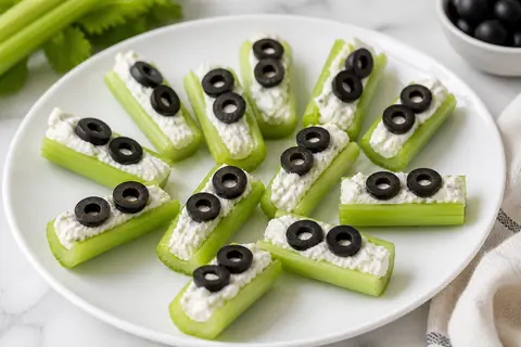 Легкая закуска из сельдерея, творожного сыра и оливок