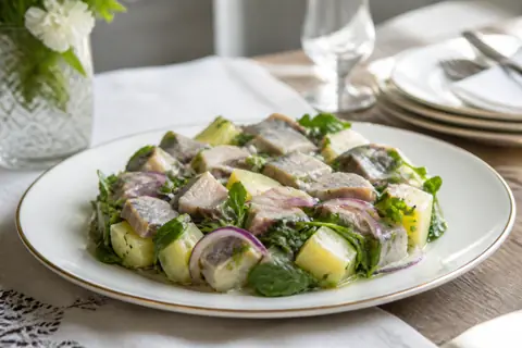 Салат с селедкой, картофелем и кресс-салатом