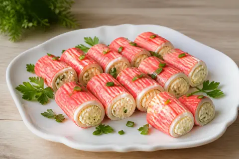 Закуска из крабовых палочек с сырно-чесночной начинкой