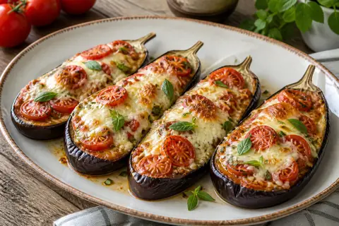 Закуска из баклажанов с помидорами и сырным соусом