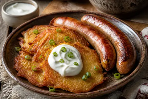 Белорусский завтрак с драниками и купатами
