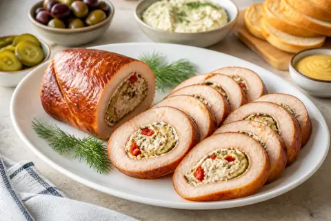 Ролл с копченой курицей и еврейской закуской