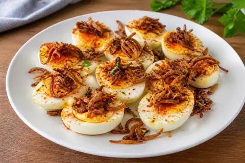 Пикантная закуска из яиц с хрустящим луком