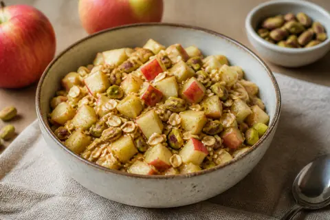 Десерт из мюсли с яблоком и фисташками