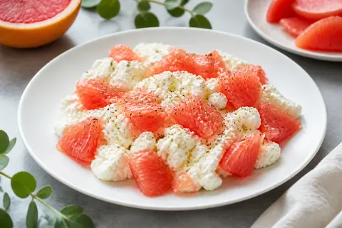 Легкая закуска с творогом, грейпфрутом и черным перцем